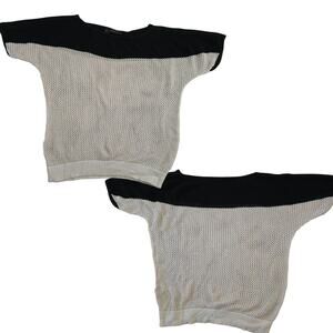 The Limited Knit Open Stitch Short Sleeve Sweater Women's S White Black Cream